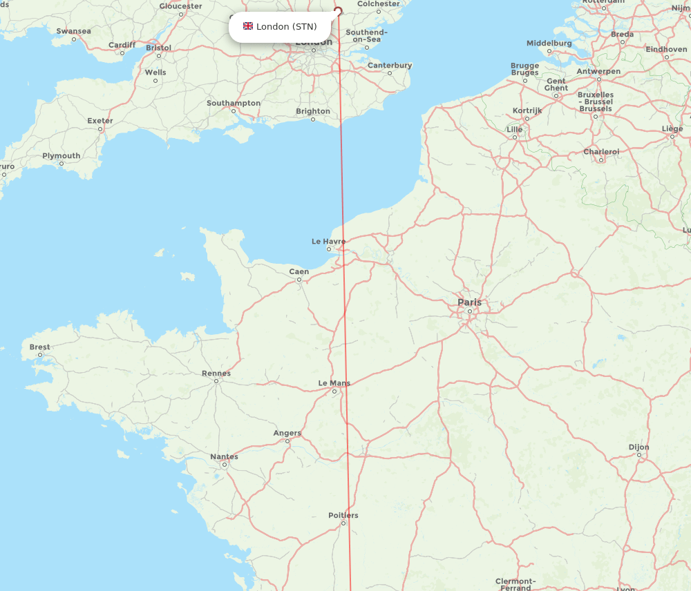 Bergerac - London route map and flight paths