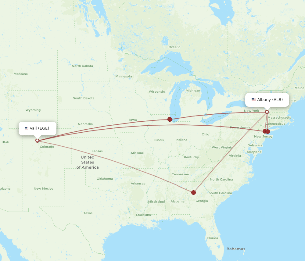 EGE-ALB flight routes