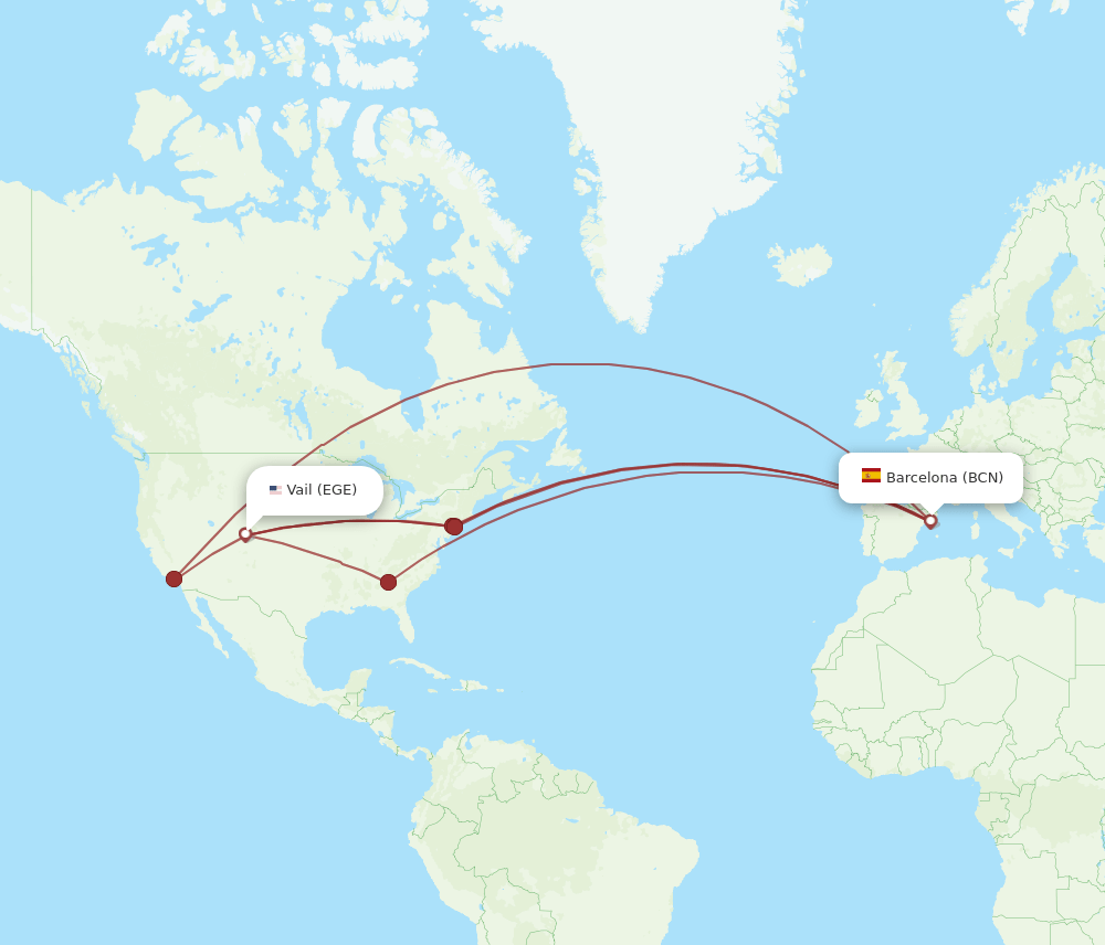 BCN to EGE flights and routes map