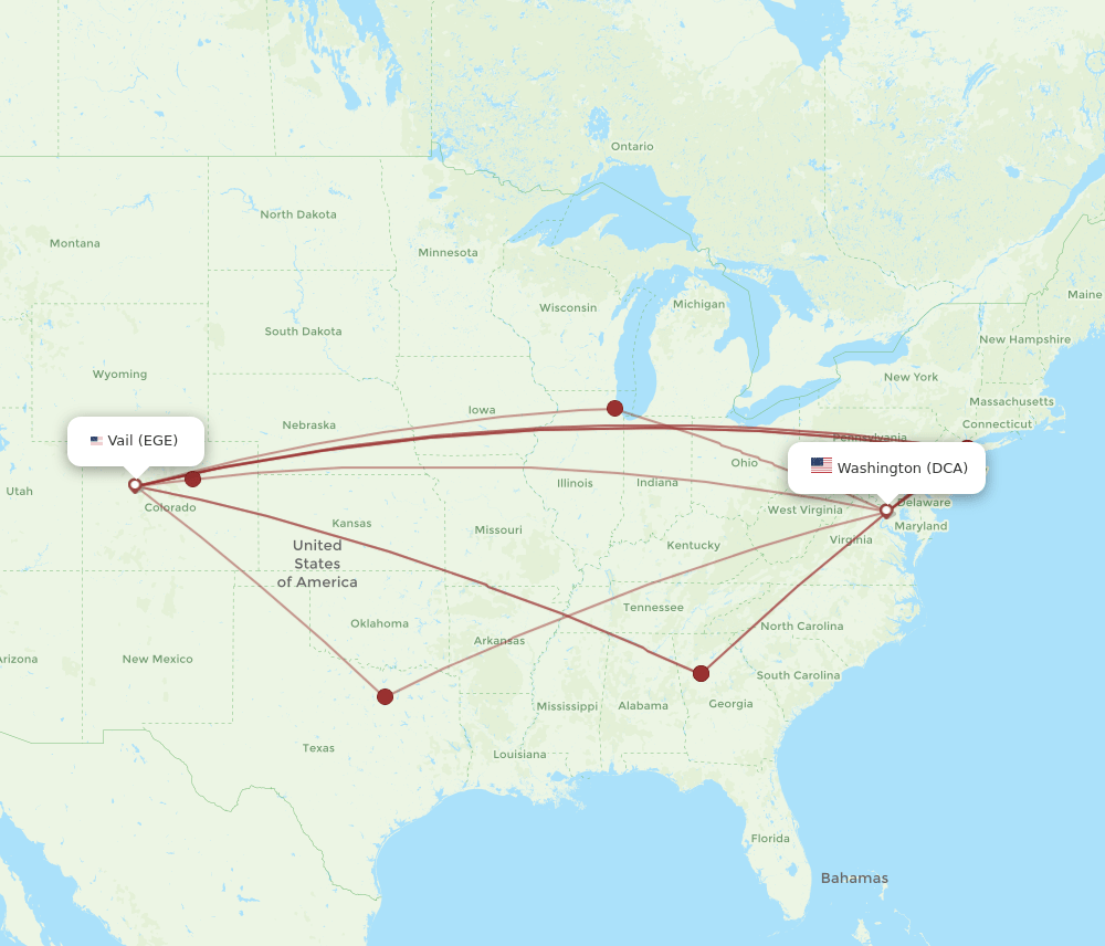 EGE-DCA flight routes