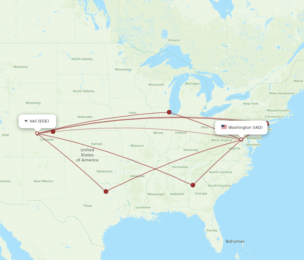 EGE-IAD flight routes