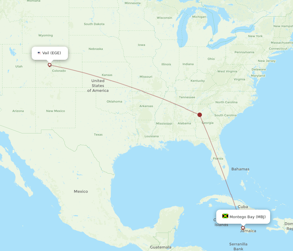 EGE to MBJ flights and routes map