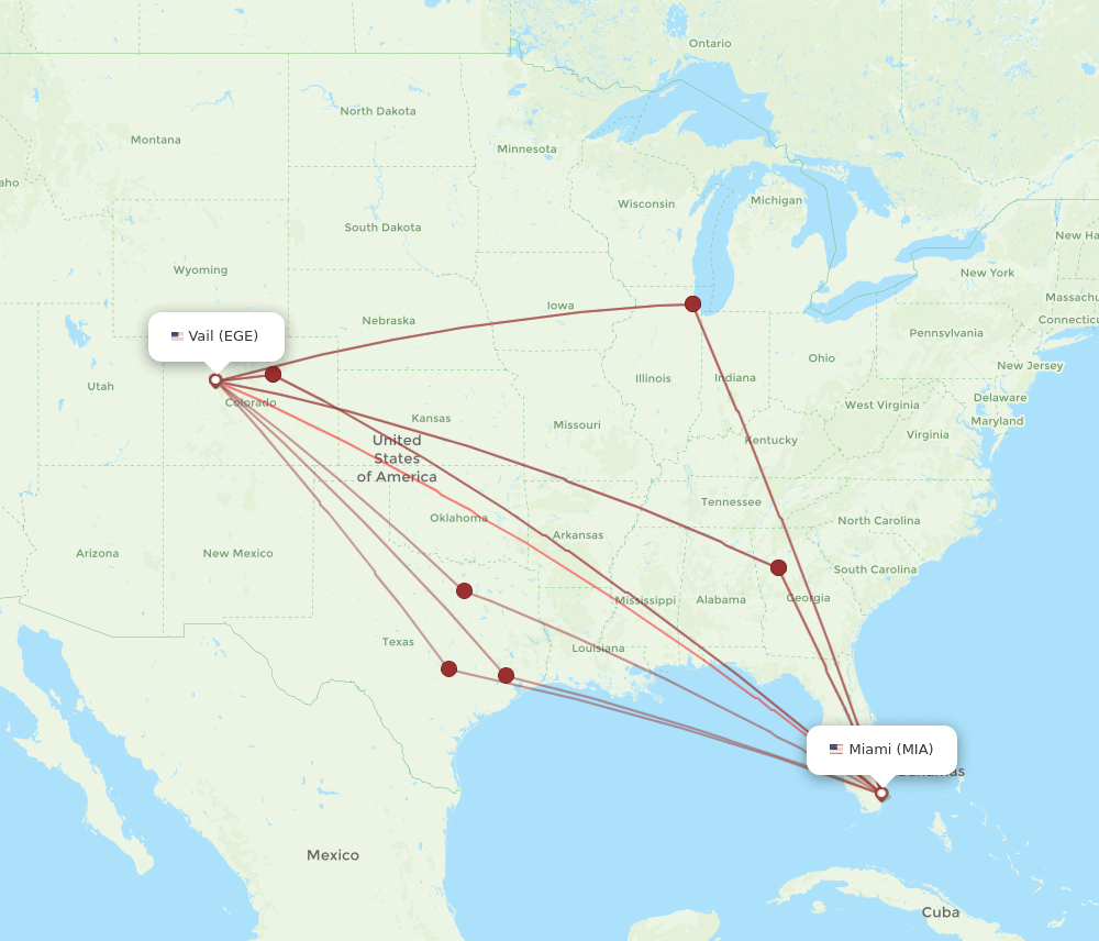 EGE-MIA flight routes