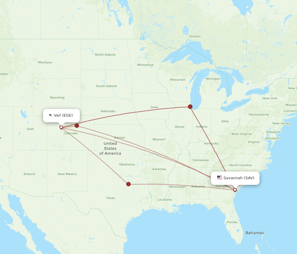 EGE-SAV flight routes
