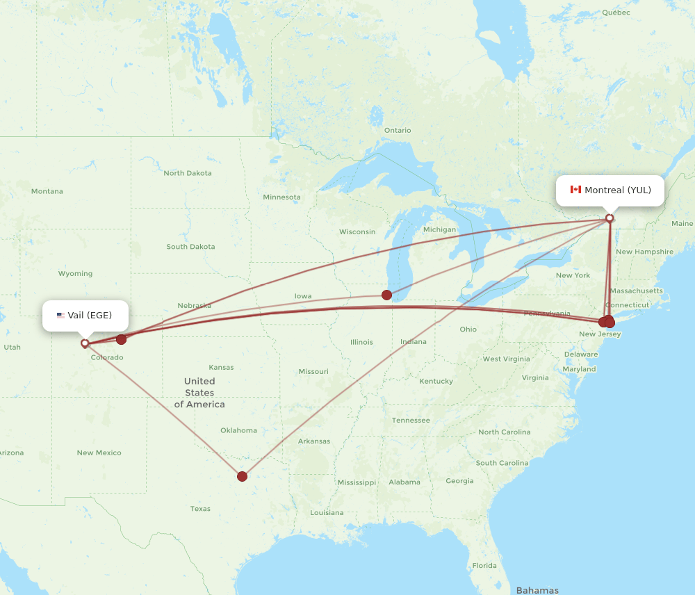 EGE to YUL flights and routes map
