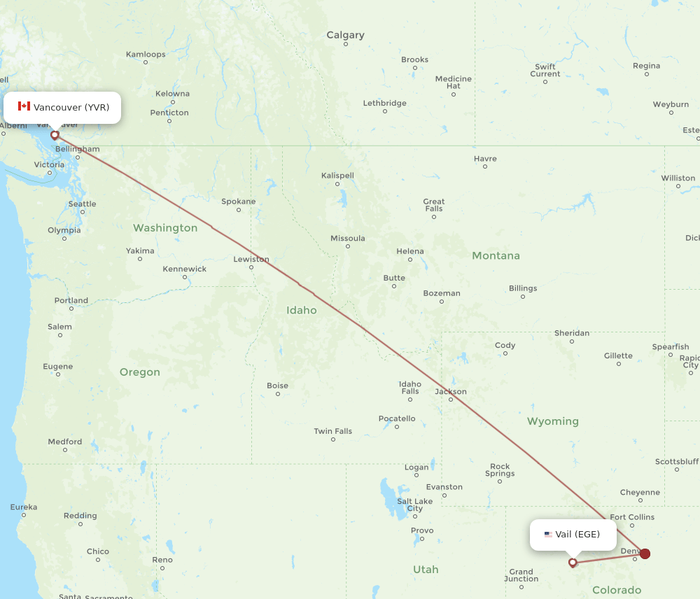 Vancouver - Vail route map and flight paths