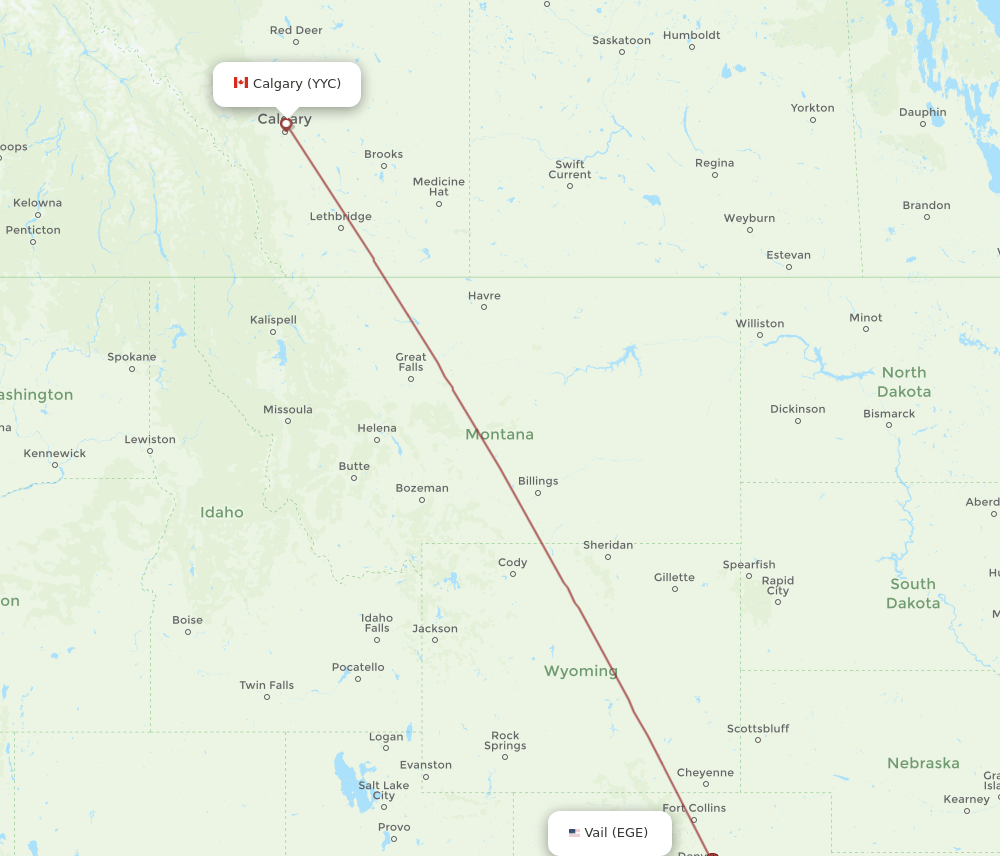 Calgary - Vail route map and flight paths