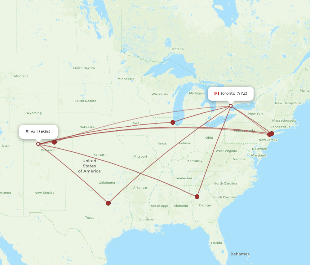 Toronto - Vail route map and flight paths
