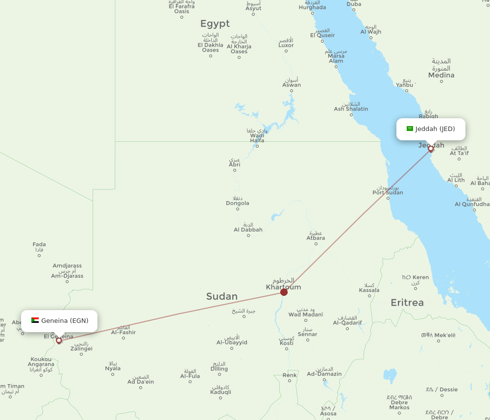 EGN to JED flights and routes map