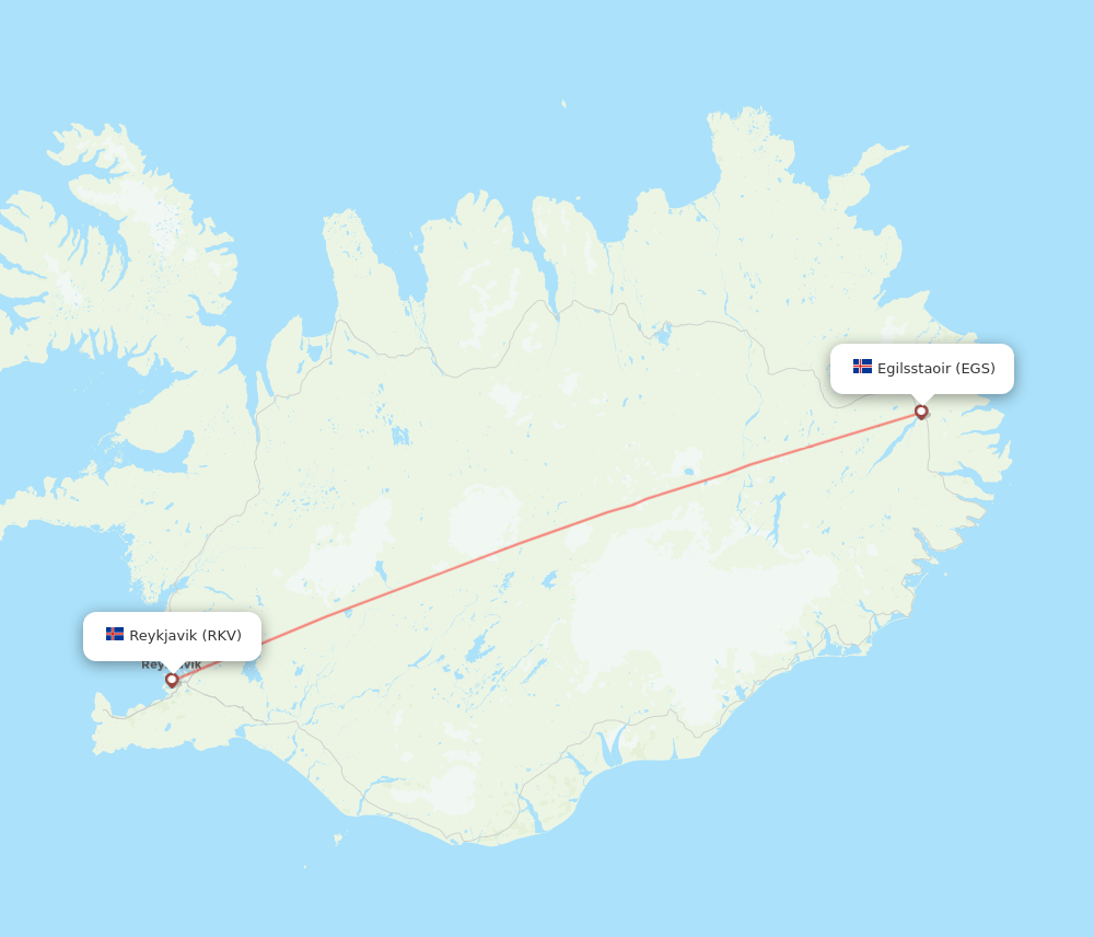 Egilsstadir - Reykjavik route map and flight paths