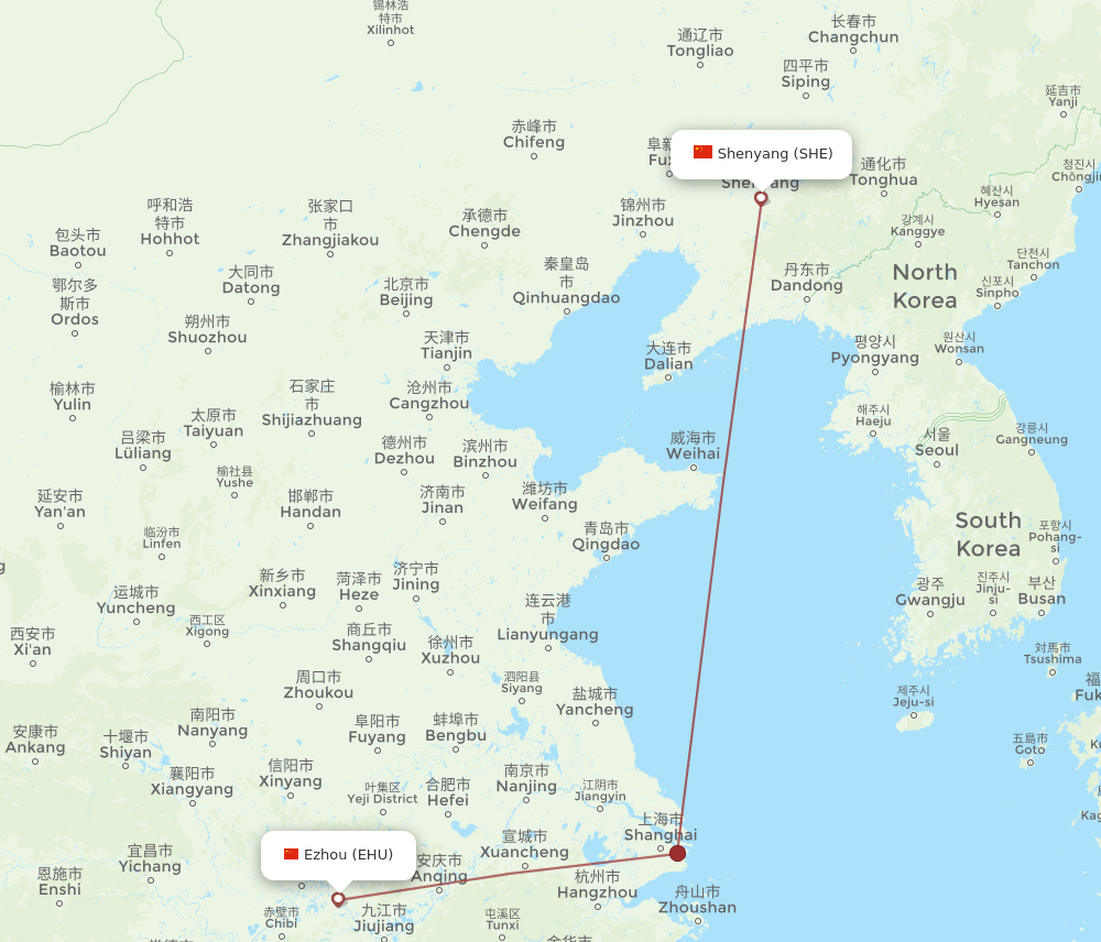 EHU to SHE flights and routes map