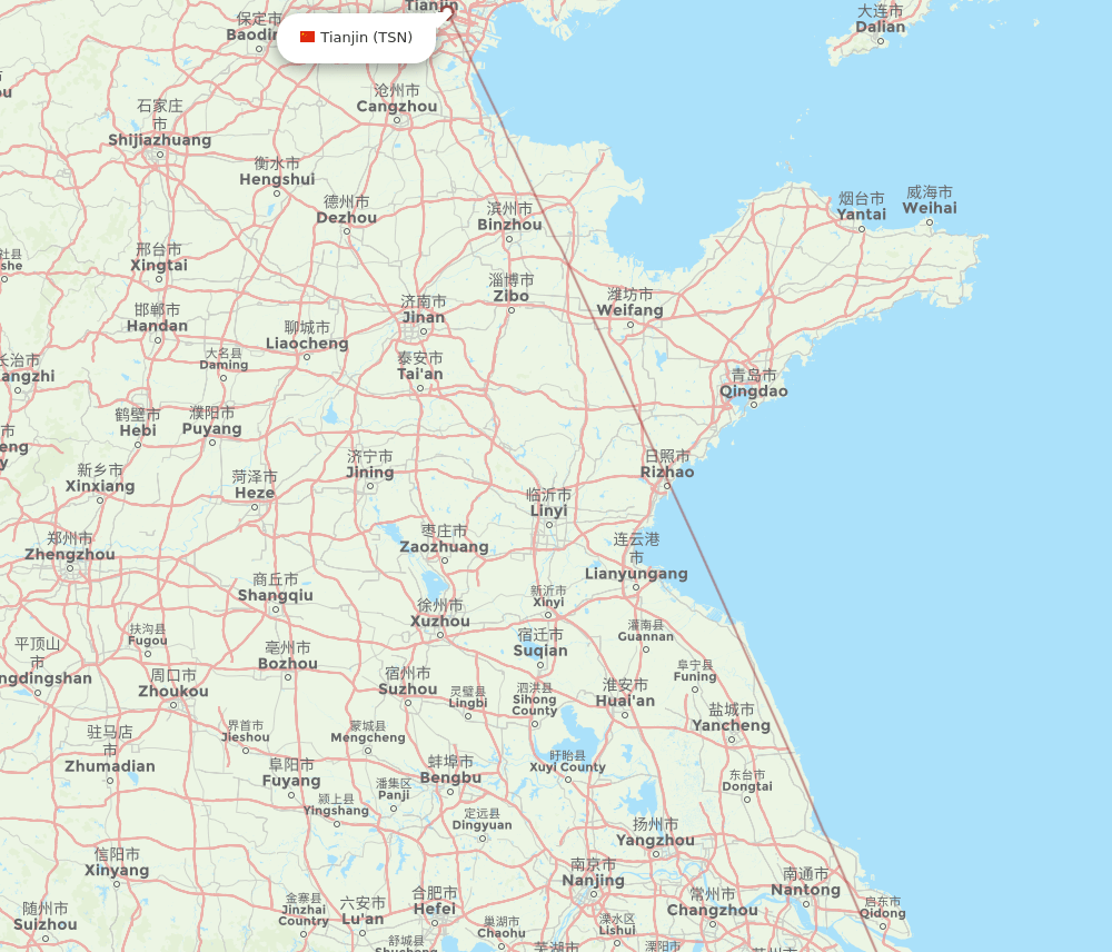 Ezhou - Tianjin route map and flight paths