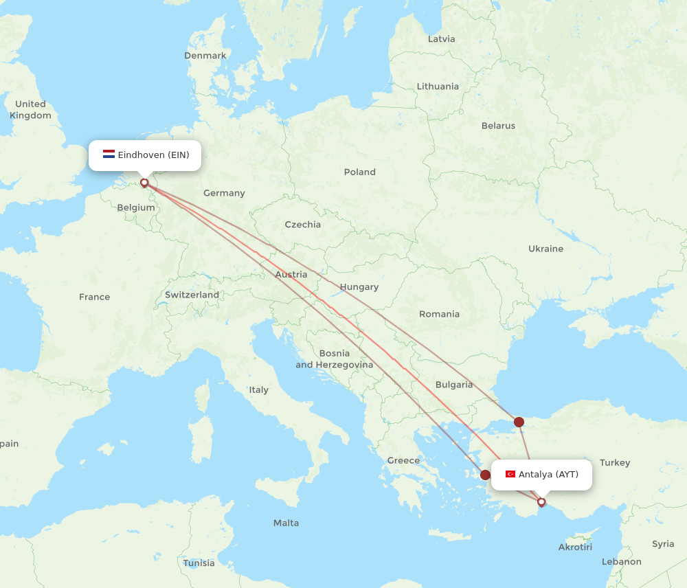 EIN to AYT flights and routes map