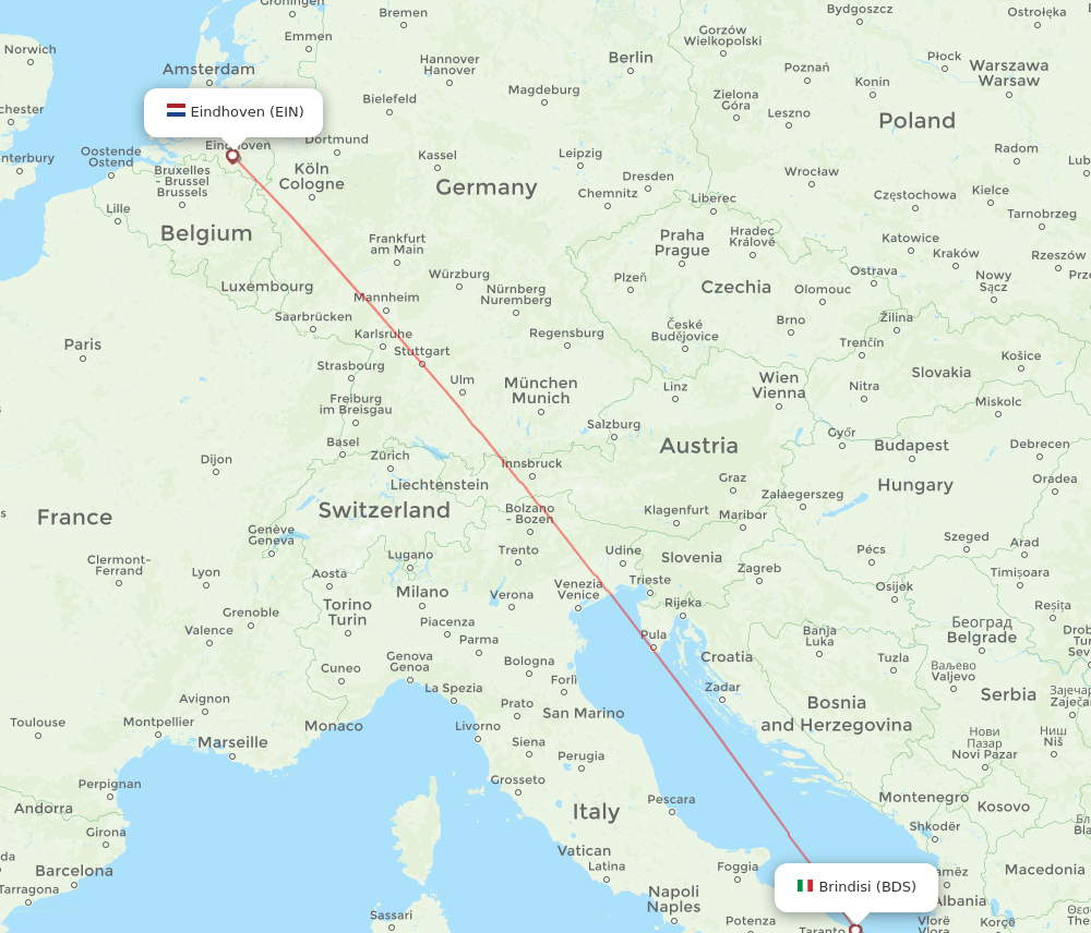 Eindhoven - Brindisi route map and flight paths
