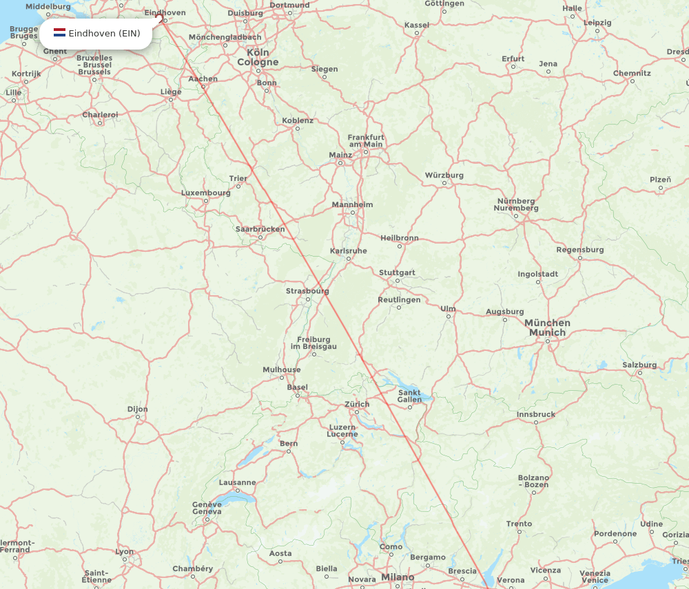 Eindhoven - Bologna route map and flight paths
