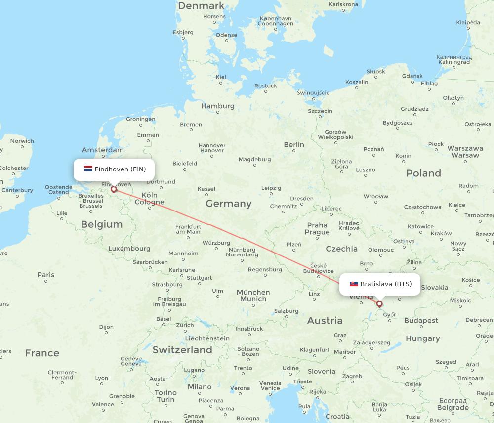 Eindhoven - Bratislava route map and flight paths