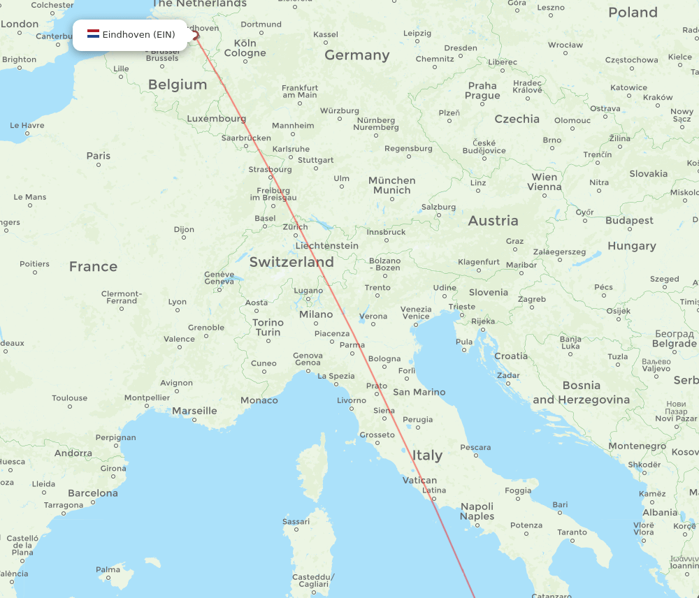 Eindhoven - Catania route map and flight paths