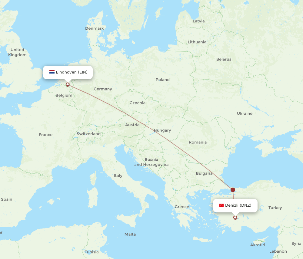 EIN-DNZ flight routes