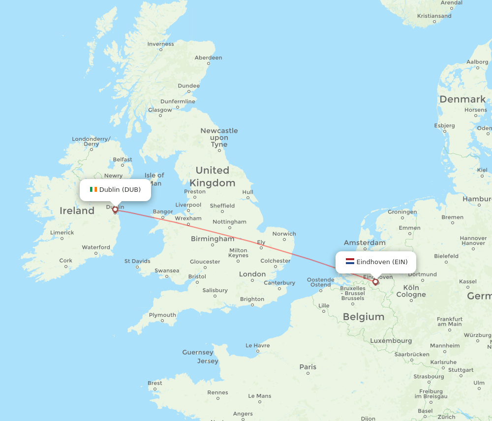 Eindhoven - Dublin route map and flight paths