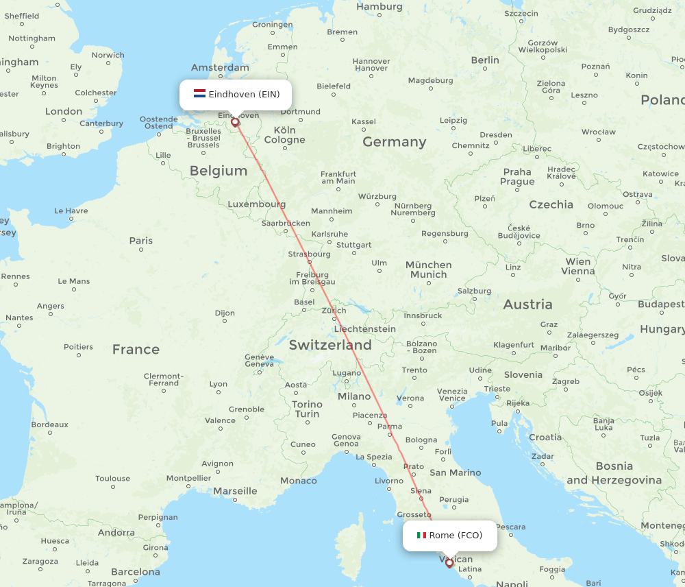 EIN to FCO flights and routes map
