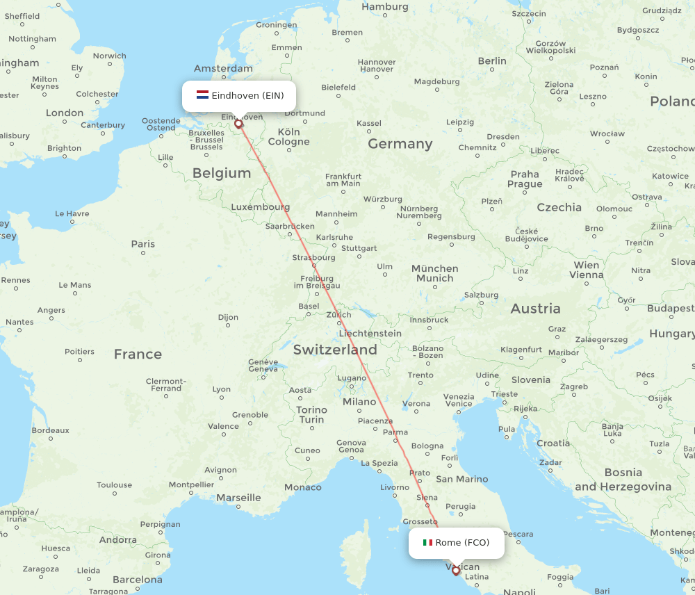 Eindhoven - Rome route map and flight paths