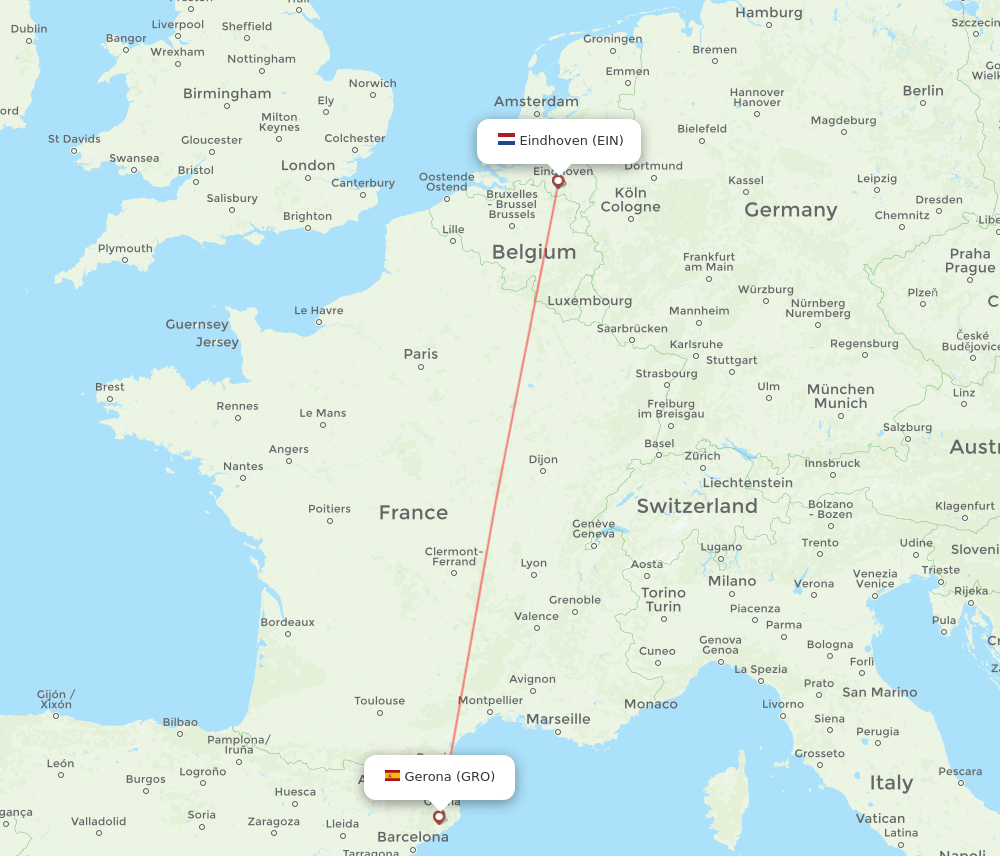 Eindhoven - Girona route map and flight paths