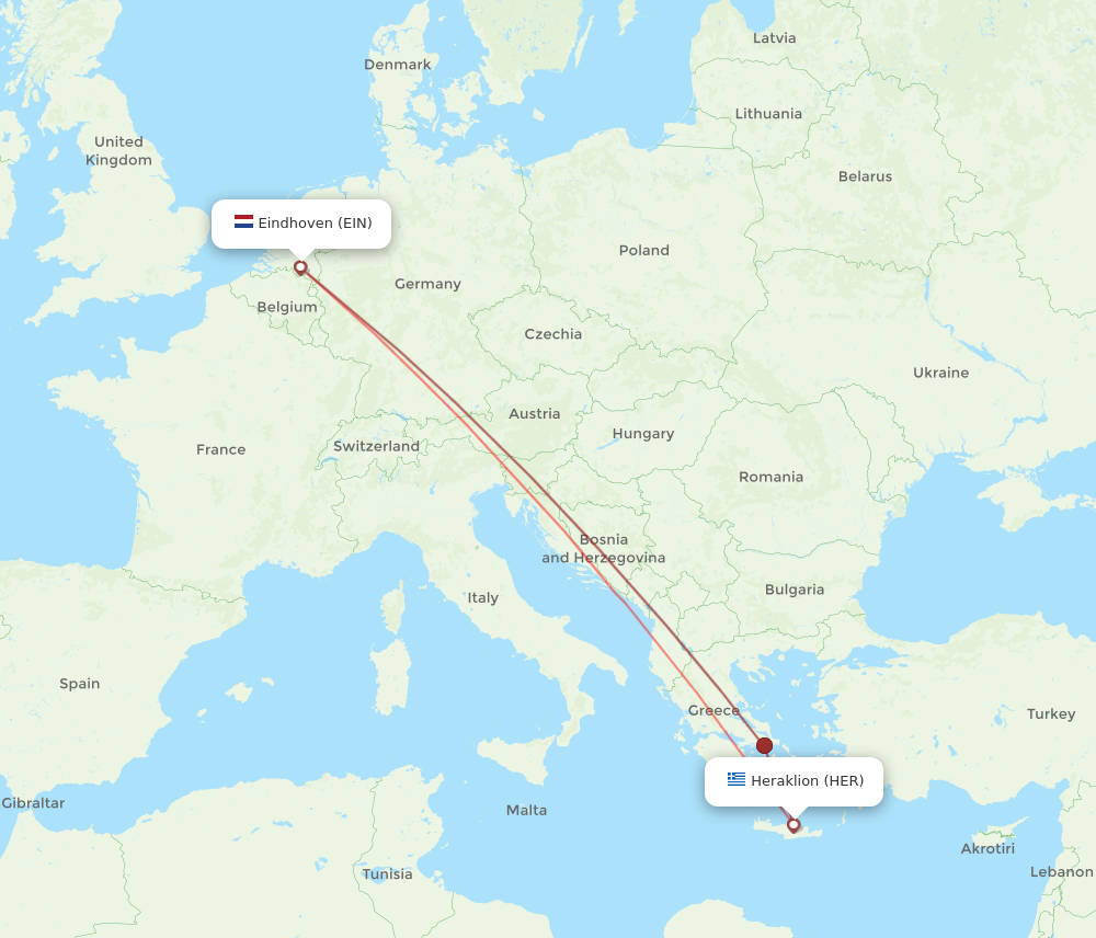 EIN to HER flights and routes map