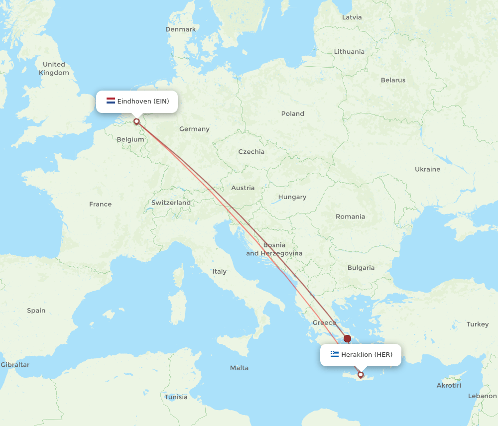 Eindhoven - Heraklion route map and flight paths