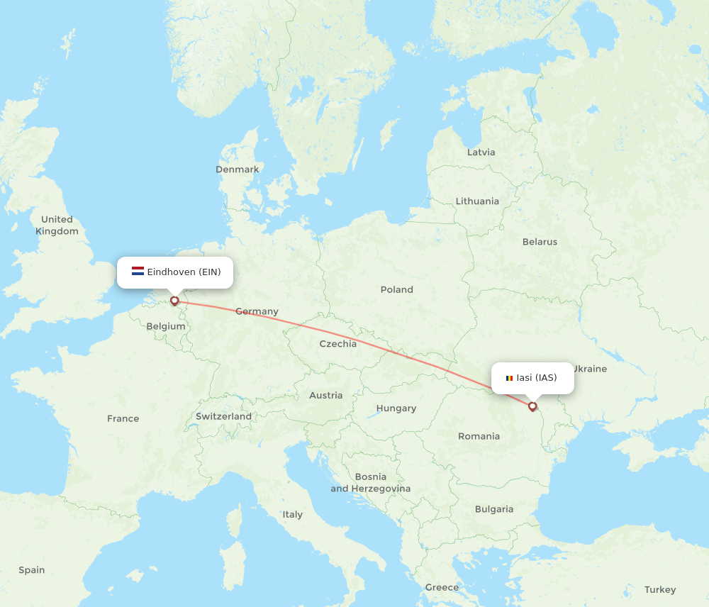 Eindhoven - Iasi route map and flight paths
