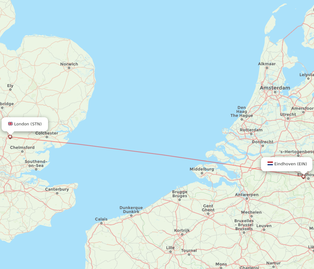 Eindhoven - London route map and flight paths