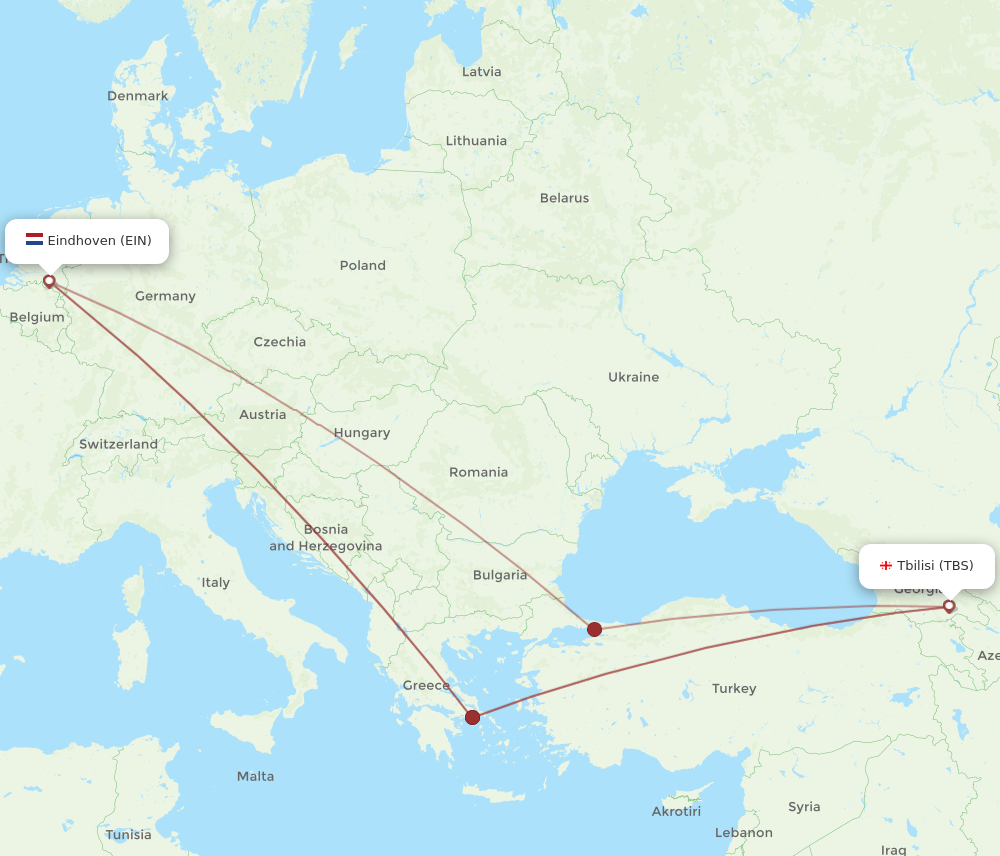 EIN to TBS flights and routes map