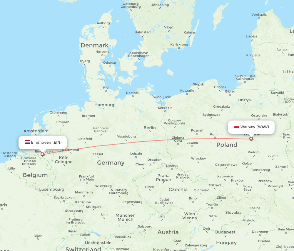 EIN to WAW flights and routes map