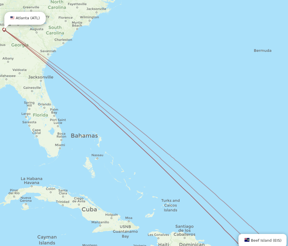 EIS to ATL flights and routes map
