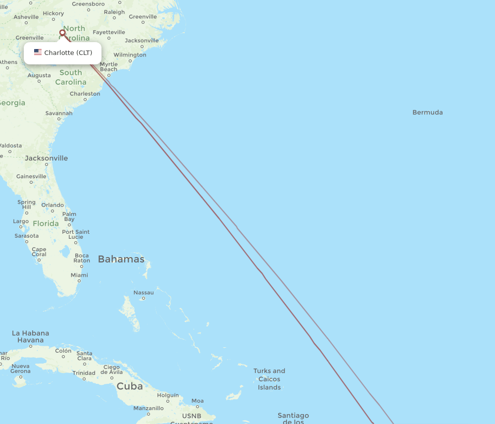 EIS-CLT flight routes