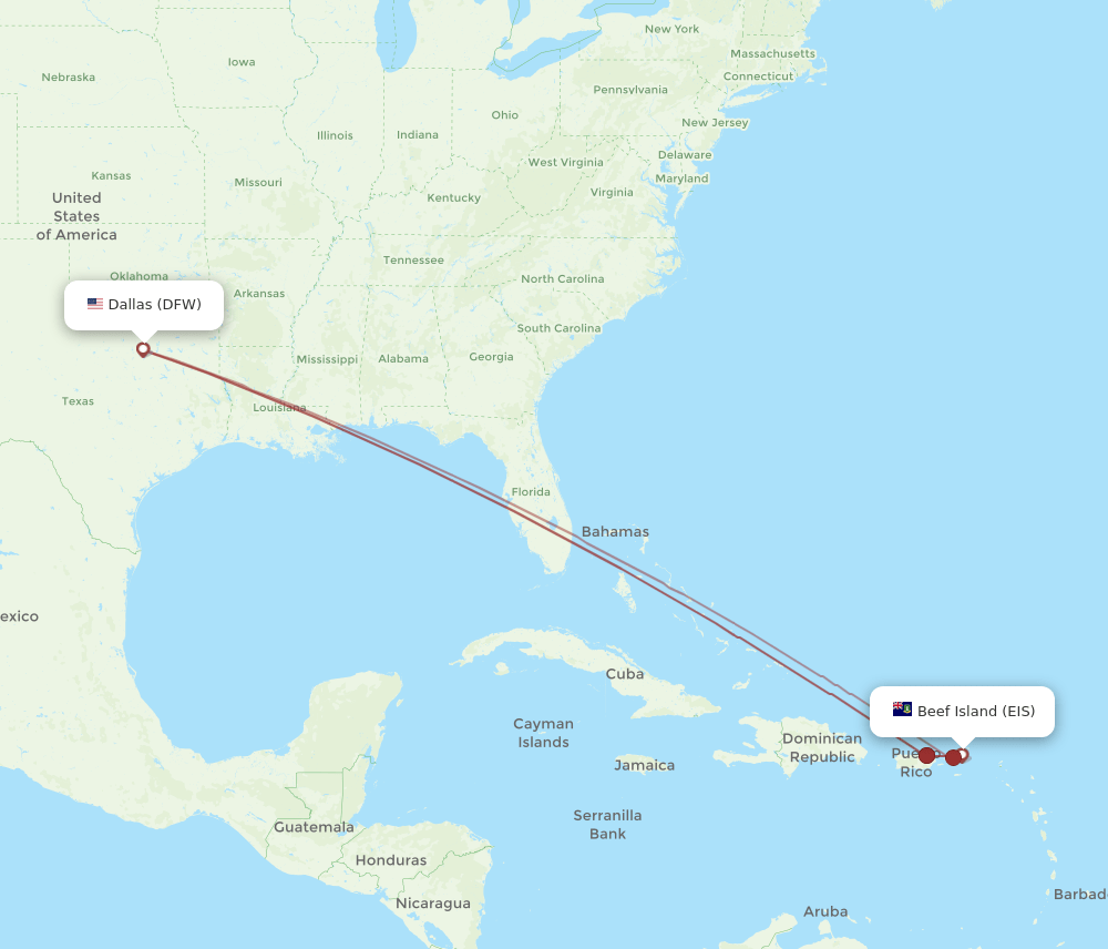 EIS to DFW flights and routes map