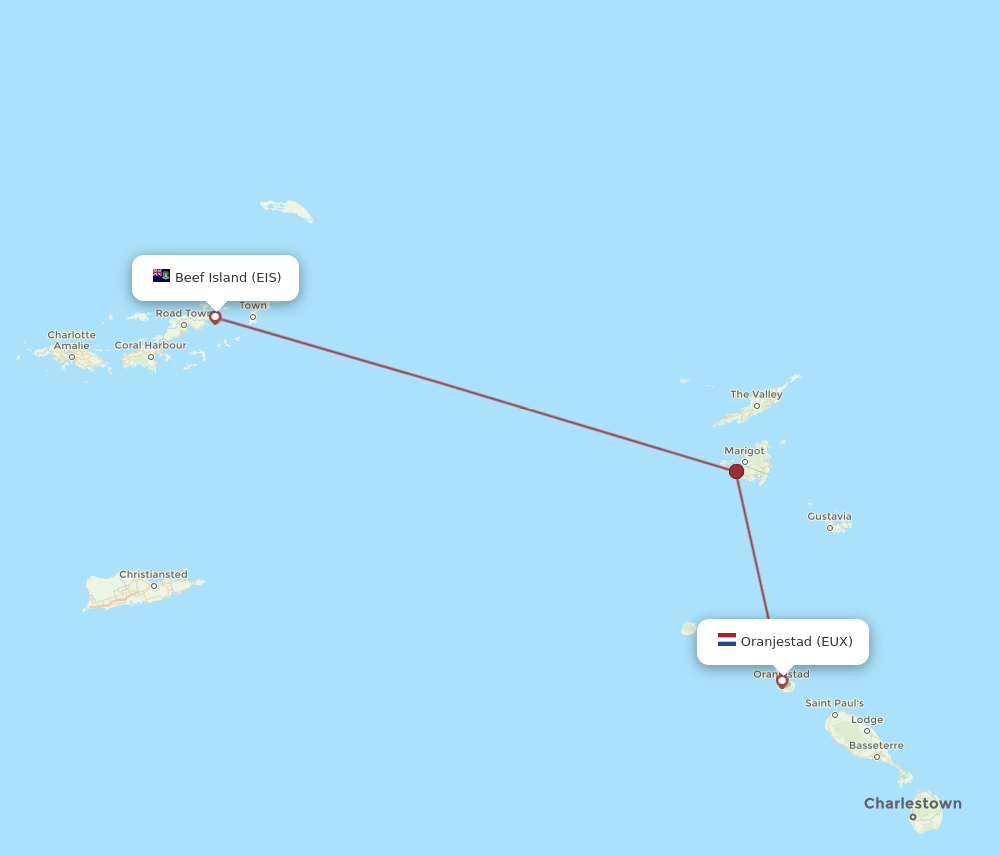 EIS to EUX flights and routes map