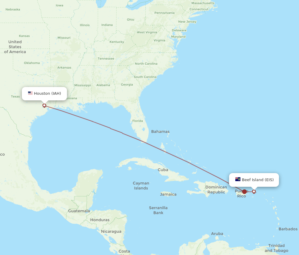 EIS-IAH flight routes