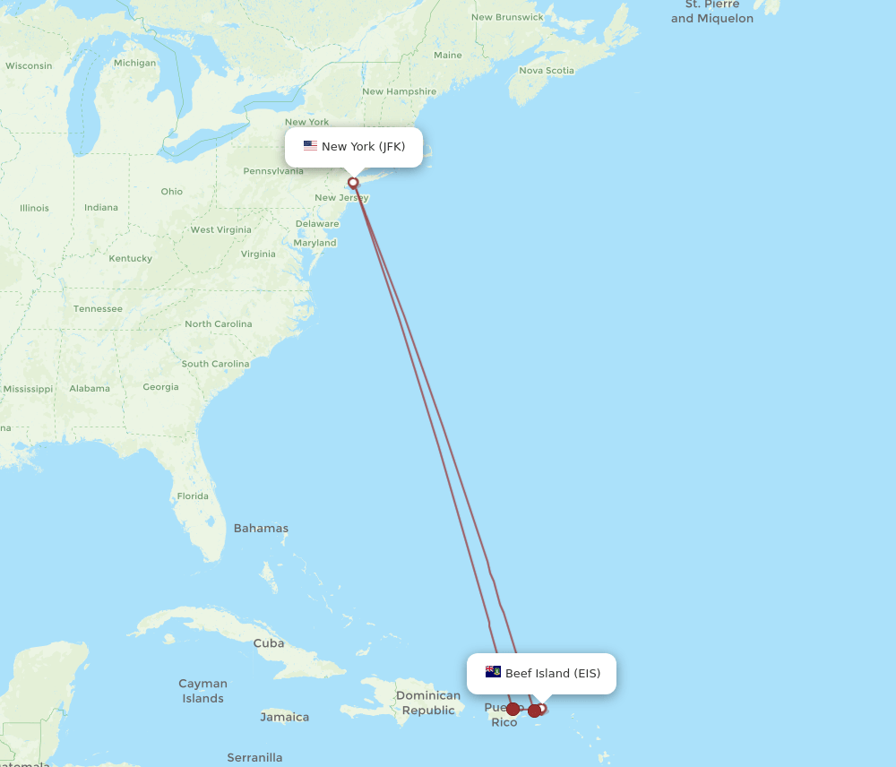EIS-JFK flight routes