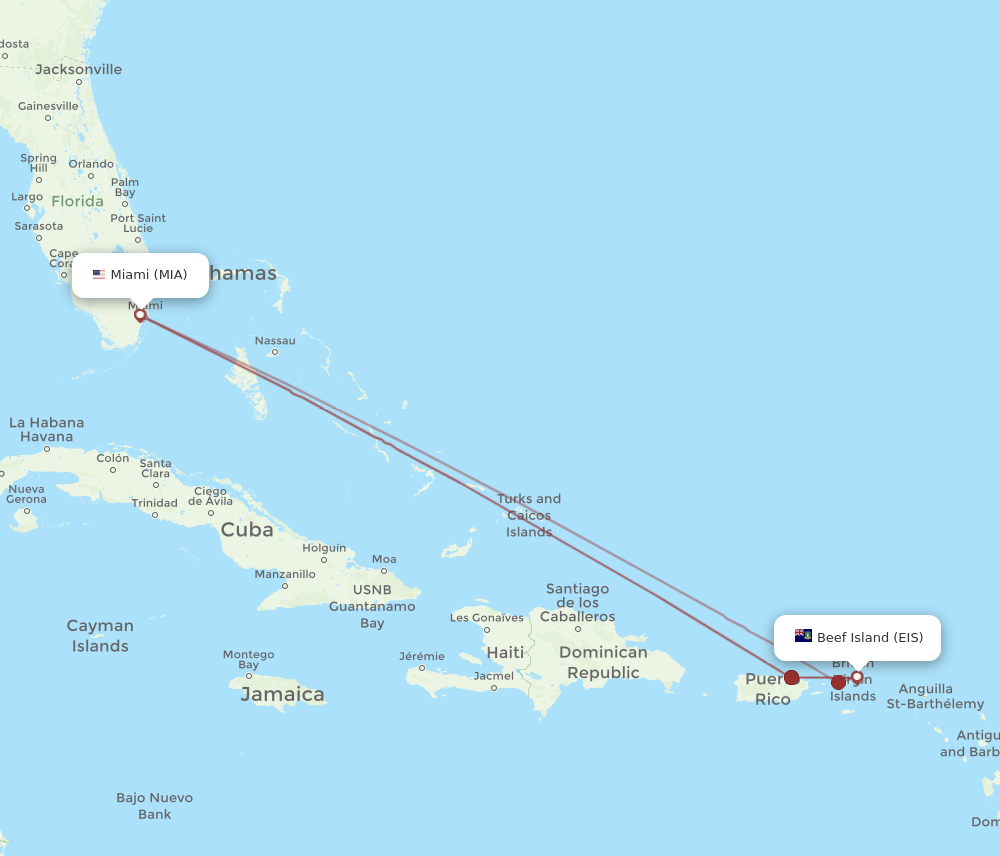 EIS-MIA flight routes