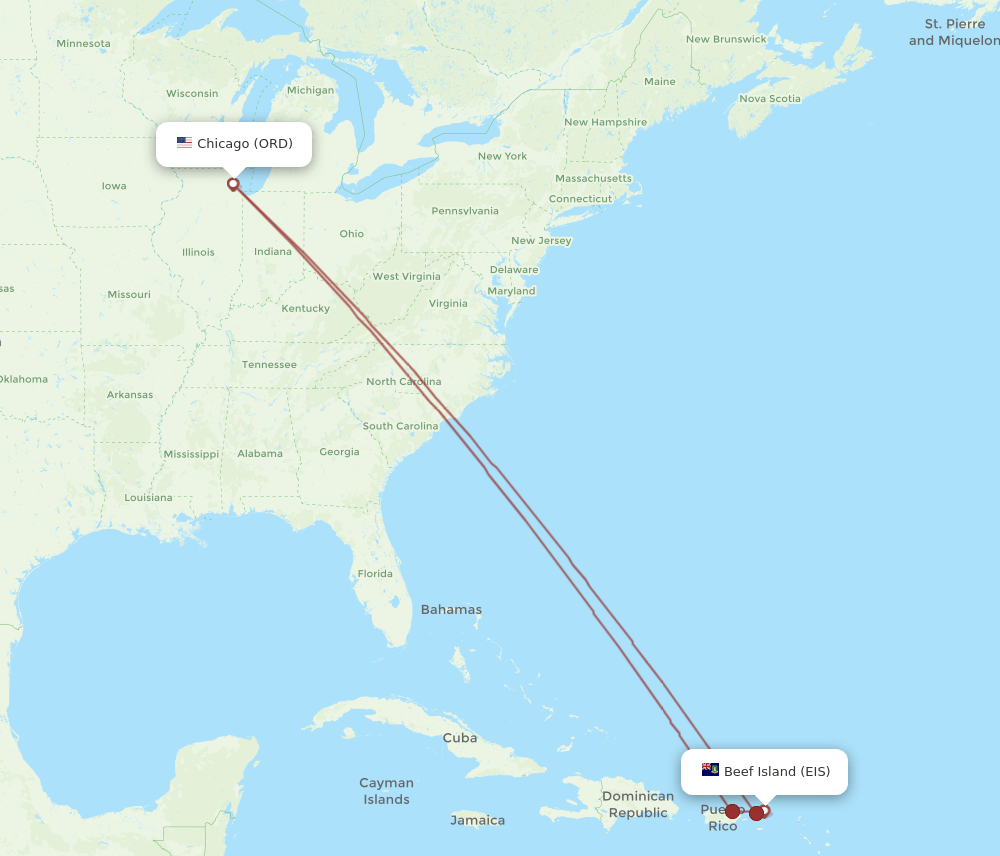 EIS-ORD flight routes