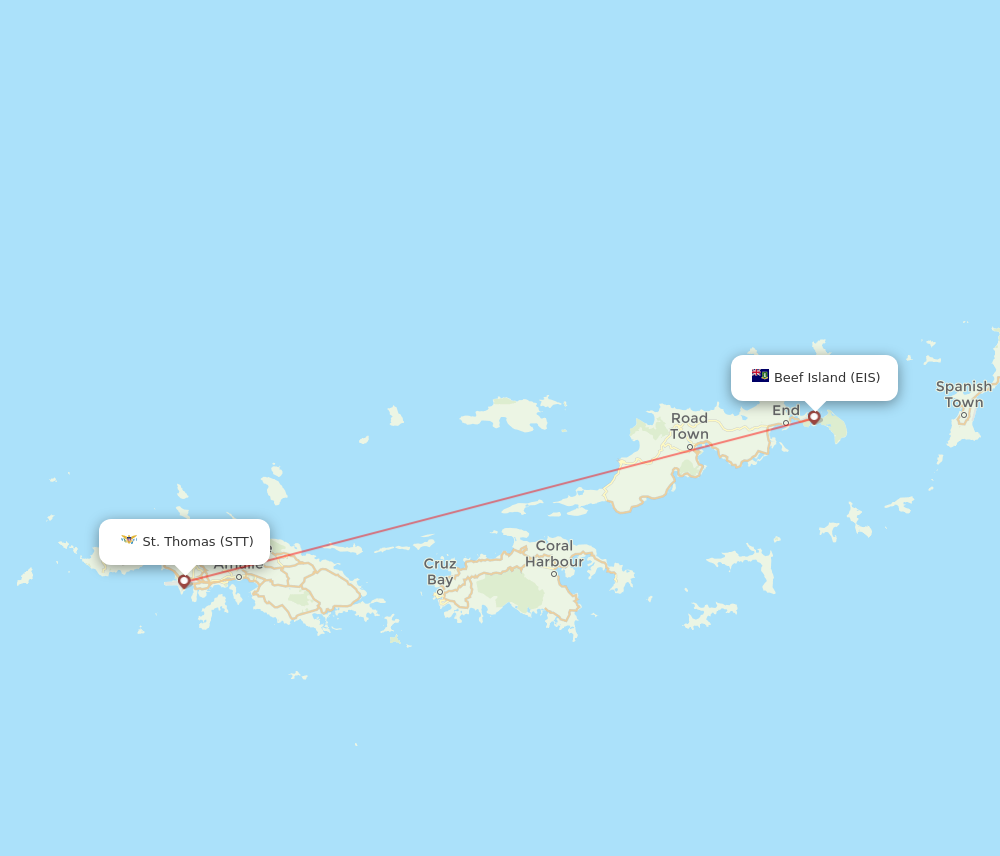 EIS to STT flights and routes map