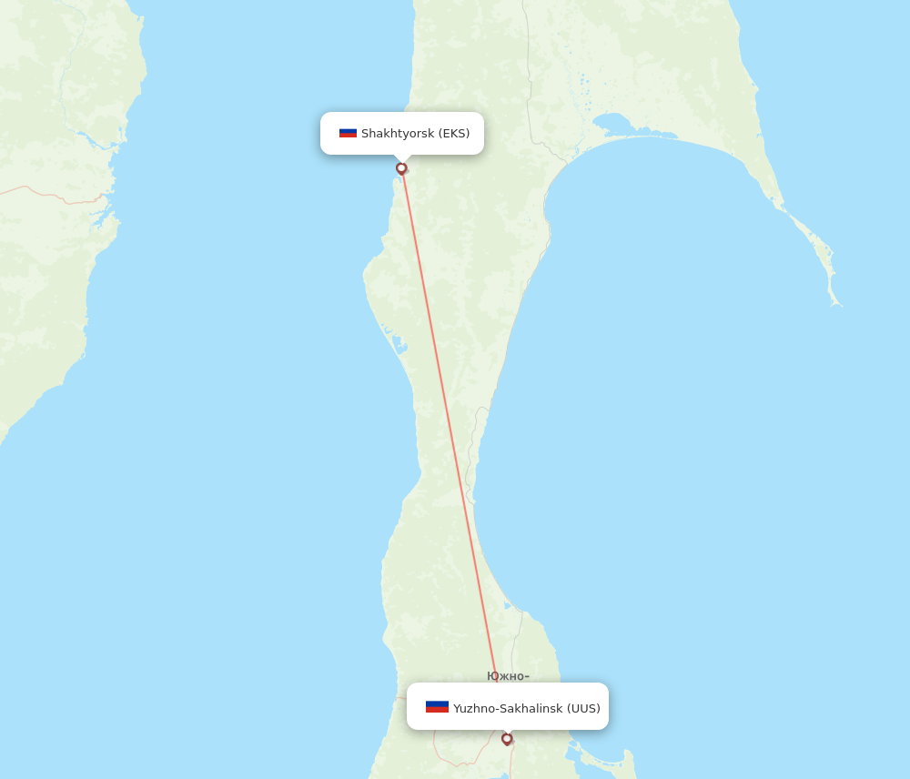 Shakhtyorsk - Yuzhno-Sakhalinsk route map and flight paths