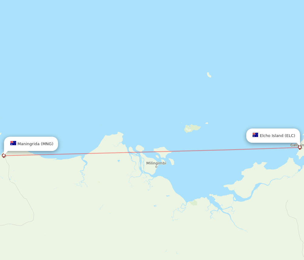 Elcho Island - Maningrida route map and flight paths