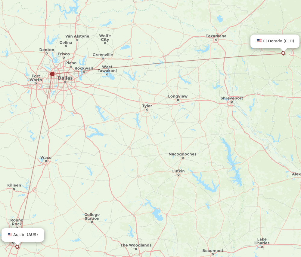 ELD-AUS flight routes