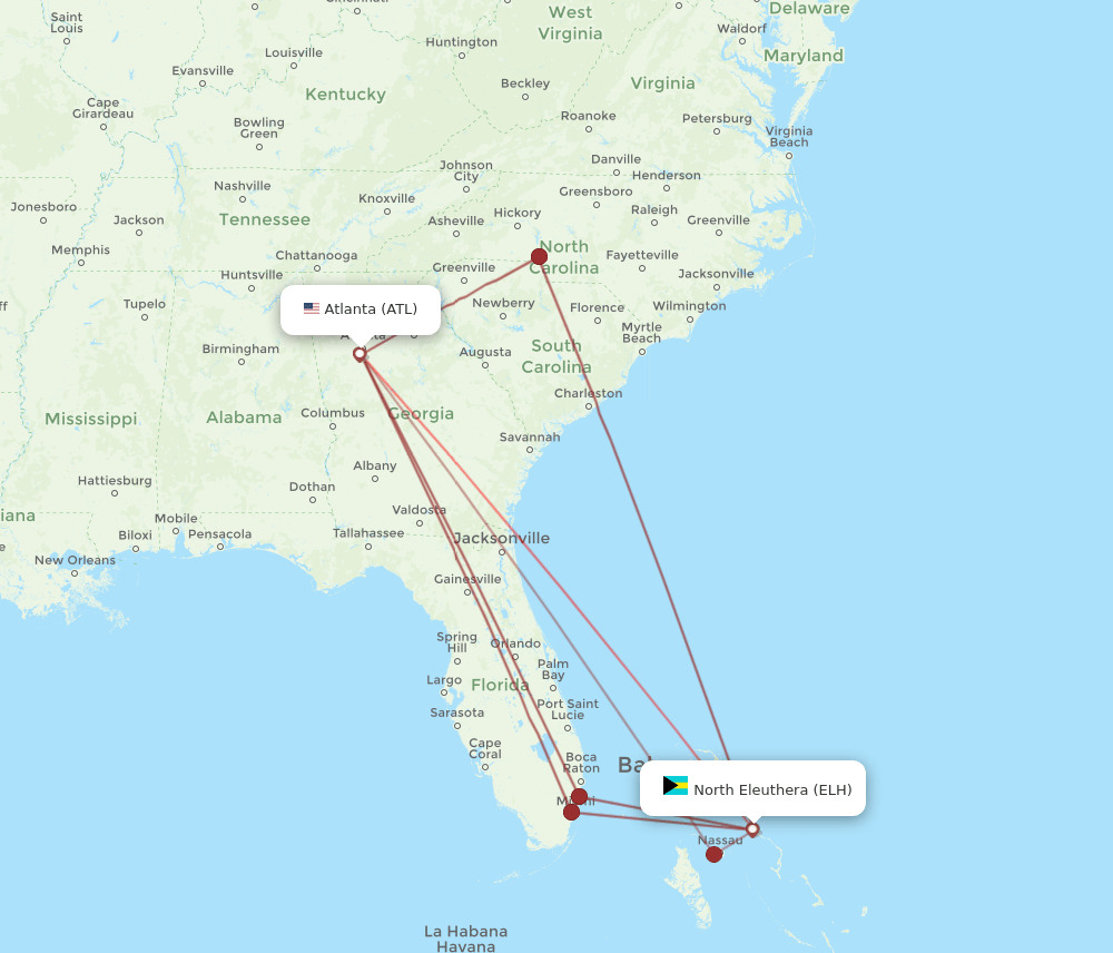 ELH-ATL flight routes