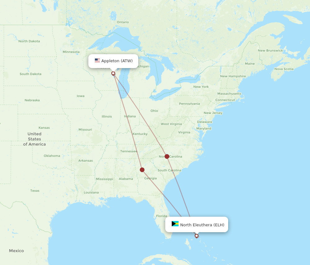 ELH-ATW flight routes