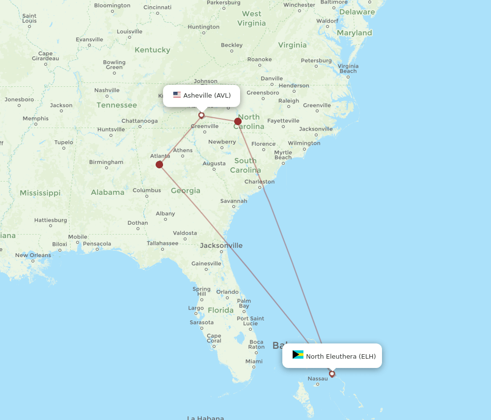 ELH-AVL flight routes