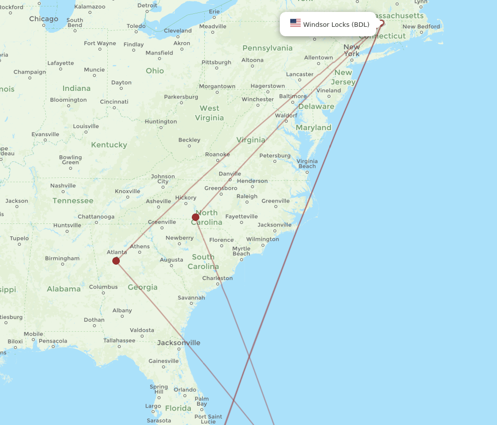 ELH-BDL flight routes