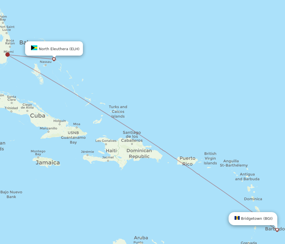 ELH to BGI flights and routes map
