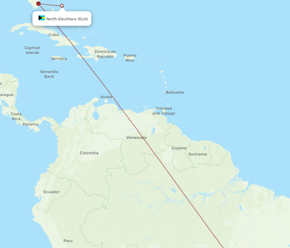 Brasilia - North Eleuthera route map and flight paths